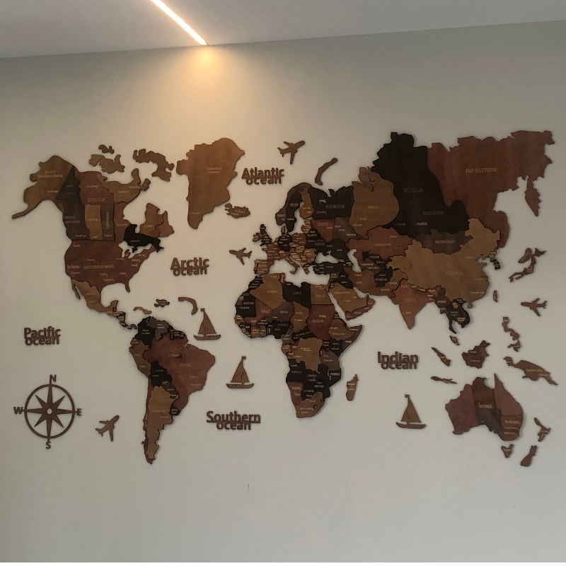 Mapa mundial de madera 3d